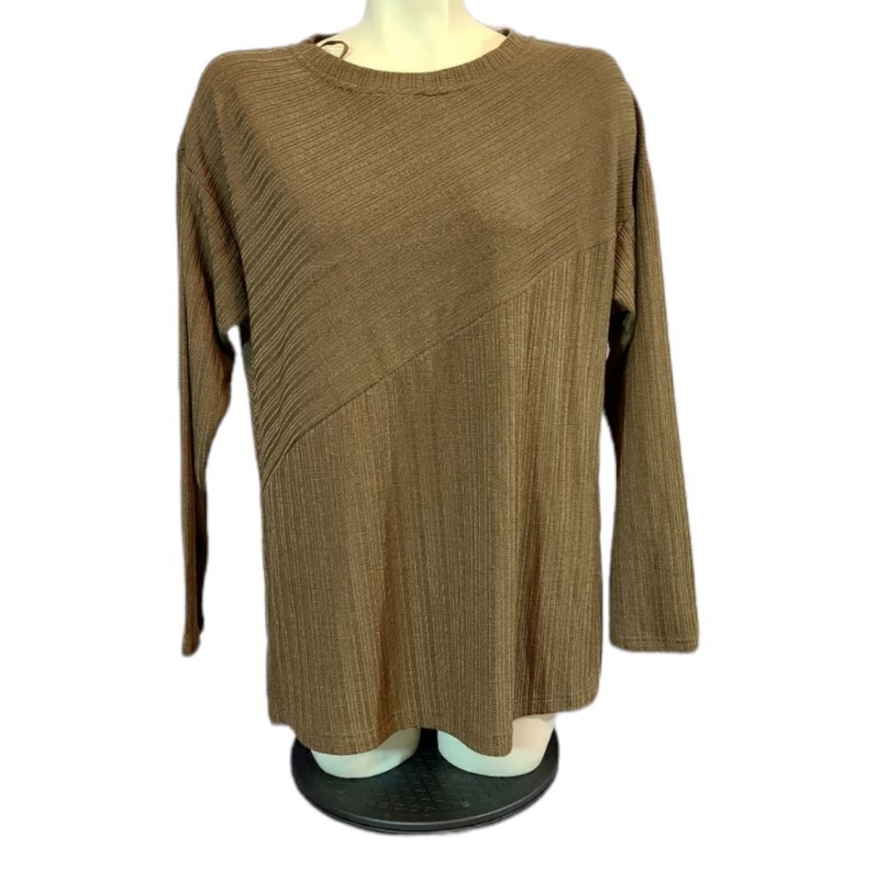 Melloday Brown Diagonal Tunic Top Size Small